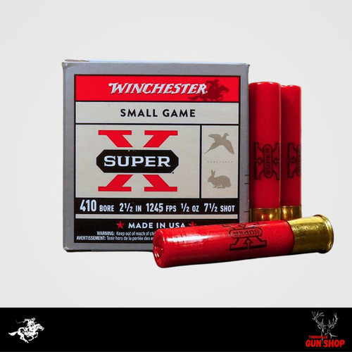 Winchester Super X .410 Gauge 2½ inch 14 gram #4 lead shot ammunition, 25‑round box (SKU: X417).