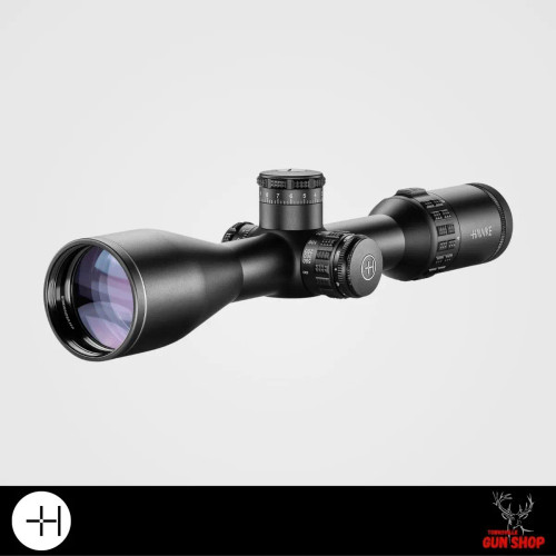 HAWKE Sidewinder 4-16x50 scope with illuminated FFP Mil Dot reticle, showing adjustment turrets and coated lenses HAWKE Sidewinder 4-16x50 scope with illuminated FFP Mil Dot reticle, showing adjustment turrets and coated lenses