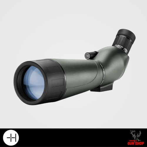 Hawke Vantage BK7 24-72x70 spotting scope with angled eyepiece, large 70mm objective lens, and durable green and black rubber-armoured body Hawke Vantage BK7 24-72x70 spotting scope with angled eyepiece, large 70mm objective lens, and durable green and black rubber-armoured body