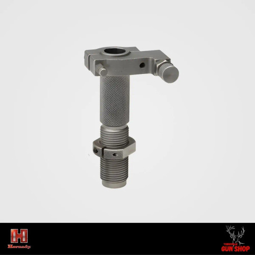 Hornady Quick Change Powder Die Lower Assembly – 050074 – bracket, guide bushing, and lock ring shown as standalone product