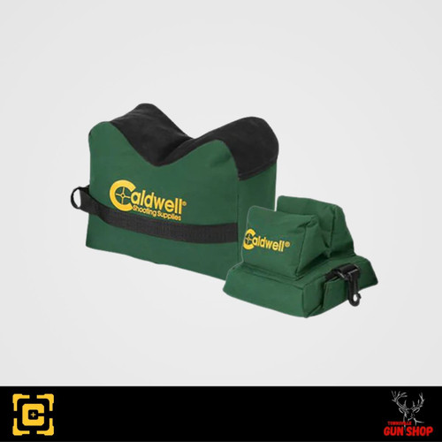 Caldwell DeadShot shooting rest combo unfilled showing green and black fabric with strap and logo