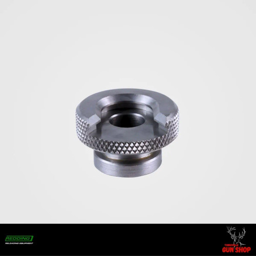 Redding #14 shellholder in polished hardened steel finish, showing small rim recess designed for .22 Hornet and similar cases, chamfered edges, and standard outer diameter, viewed from top angled perspective highlighting clean machining and Redding markings