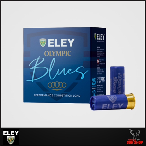 Eley Olympic Blues 12‑gauge #9 24gr shotshells in a 25‑round box.