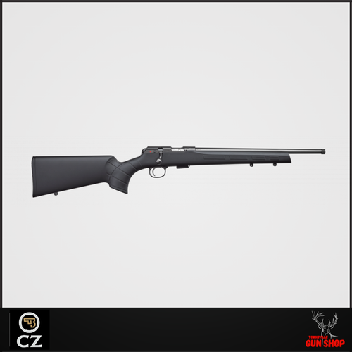 CZ 457 Synthetic 22LR Varmint 16 Inch Rifle - SKU CZ45722SYNVRT – Precision .22LR varmint rifle with black synthetic stock and heavy barrel, available at Townsville Gun Shop – perfect for hunting, target shooting, and rural pest control in Australia.