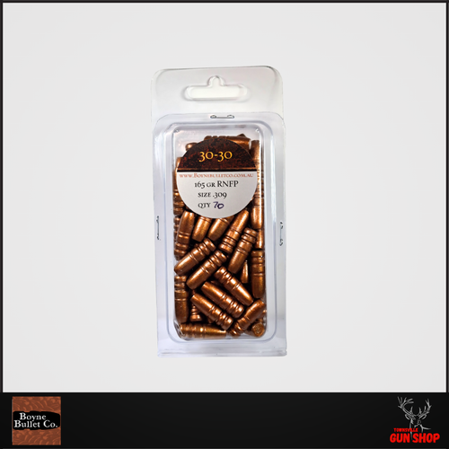 Boyne Bullet Co. 30-30 (.309) 165gr RNFB BB lead projectiles – 70pk of Australian-made cast bullets for reloading .30-30 Winchester. In stock now at Townsville Gun Shop.