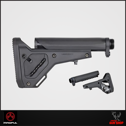 MAGPUL UBR GEN2 Collapsible Stock – Black (SKU: MAG482-BLK) mounted on AR15/M4 lower receiver. Rugged tactical design with integrated cheek weld, QD sling points, and A5-length buffer tube. Available now at Townsville Gun Shop, built to perform in Australian shooting conditions.