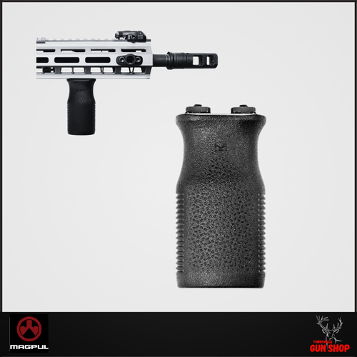 MAGPUL M-LOK MVG (MOE Vertical Grip) in Black (SKU: MAG597-BLK) mounted on an M-LOK compatible handguard. Lightweight, ergonomic grip offering improved control and handling. Available at Townsville Gun Shop, tested for Australian shooting environments.