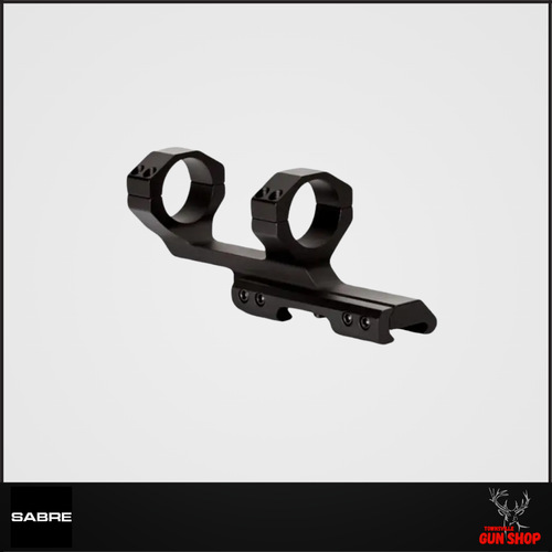 SABRE Cantilever Mount 30mm Weaver (SKU: SABCM30W), showing a durable matte black aluminium mount designed for Weaver bases, providing forward scope positioning for enhanced eye relief and tactical applications in Australian shooting conditions.