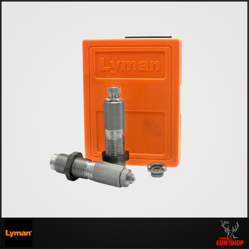 Lyman .300 AAC Blackout two-die reloading set with full-length sizer and bullet seating die. Steel construction with storage case. SKU: LY-300BO.