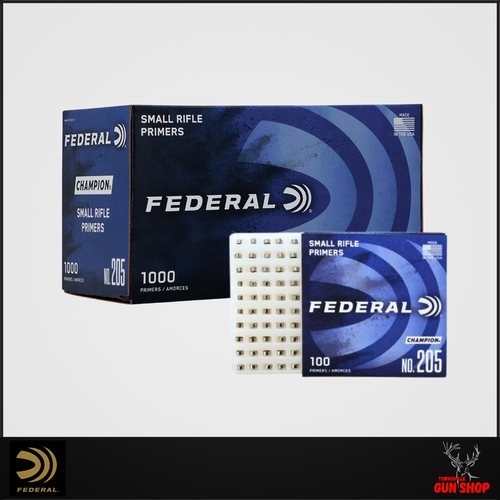 FEDERAL #205 SMALL RIFLE PRIMERS 100PK (SKU: F205) – Federal’s high-quality small rifle primers, boxed in bulk 1000pk or 100pk split packaging. Ideal for reloading applications across Australia.