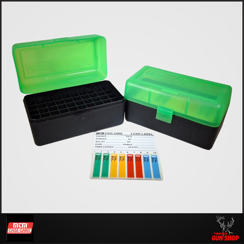 MTM RM-50-16T rifle ammo box for 50 rounds – fits .220 Swift, .30-30, .308, and .358 Win – tough black polymer construction with secure latch and labelled interior. MTM RM-50-16T rifle ammo box for 50 rounds – fits .220 Swift, .30-30, .308, and .358 Win – tough black polymer construction with secure latch and labelled interior.