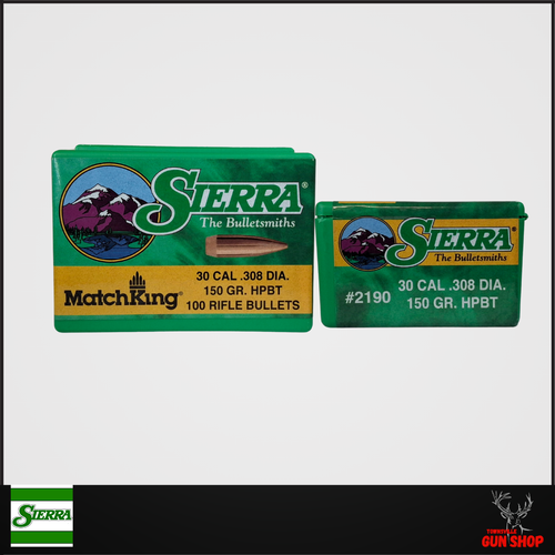 Sierra S2160 – .30 Cal 180gr Spitzer Boat Tail projectiles in a green Sierra-branded box, showcasing the premium bullets designed for precision shooting.

3. SEARCH KEYWORDS