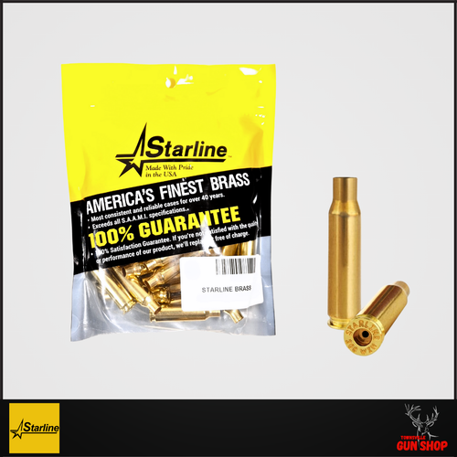 Starline .308 Winchester Brass – 50PK (SKU: SL308) shown in loose bulk packaging, unfired finish with Starline headstamp clearly visible.