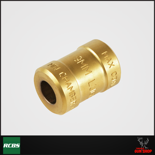 RCBS 9mm Case Length and Chamber Gauge (SKU: R88270) shown as steel drop-in cylinder for cartridge inspection. RCBS 9mm Case Length and Chamber Gauge (SKU: R88270) shown as steel drop-in cylinder for cartridge inspection.