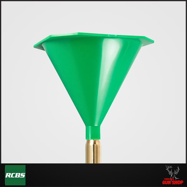 RCBS Powder Funnel (SKU: R9086) designed for .17 to .20 calibre cartridges in green anti-static polymer.