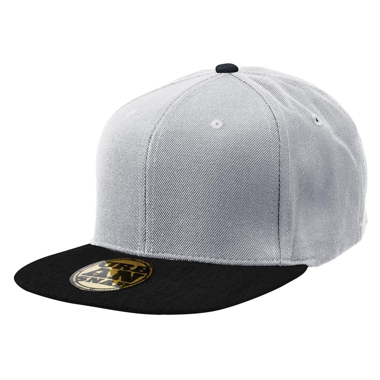 A grey cap with a black peak and a logo on the front, featuring a structured design.