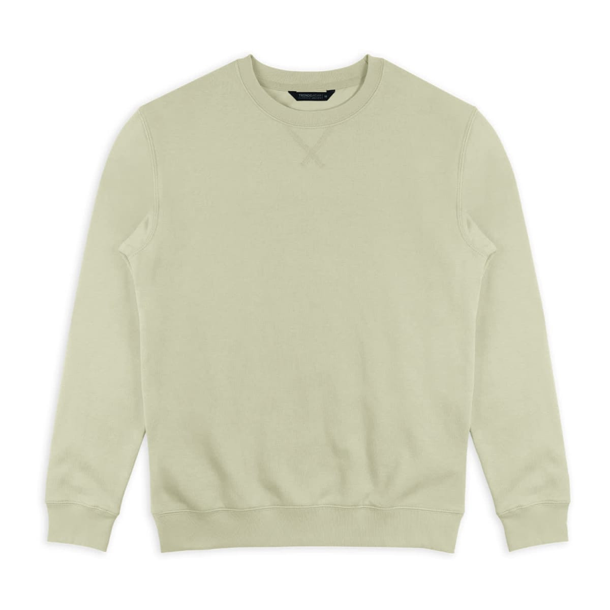 A light green unisex sweatshirt with a round neckline and long sleeves, featuring a simple design and logo.