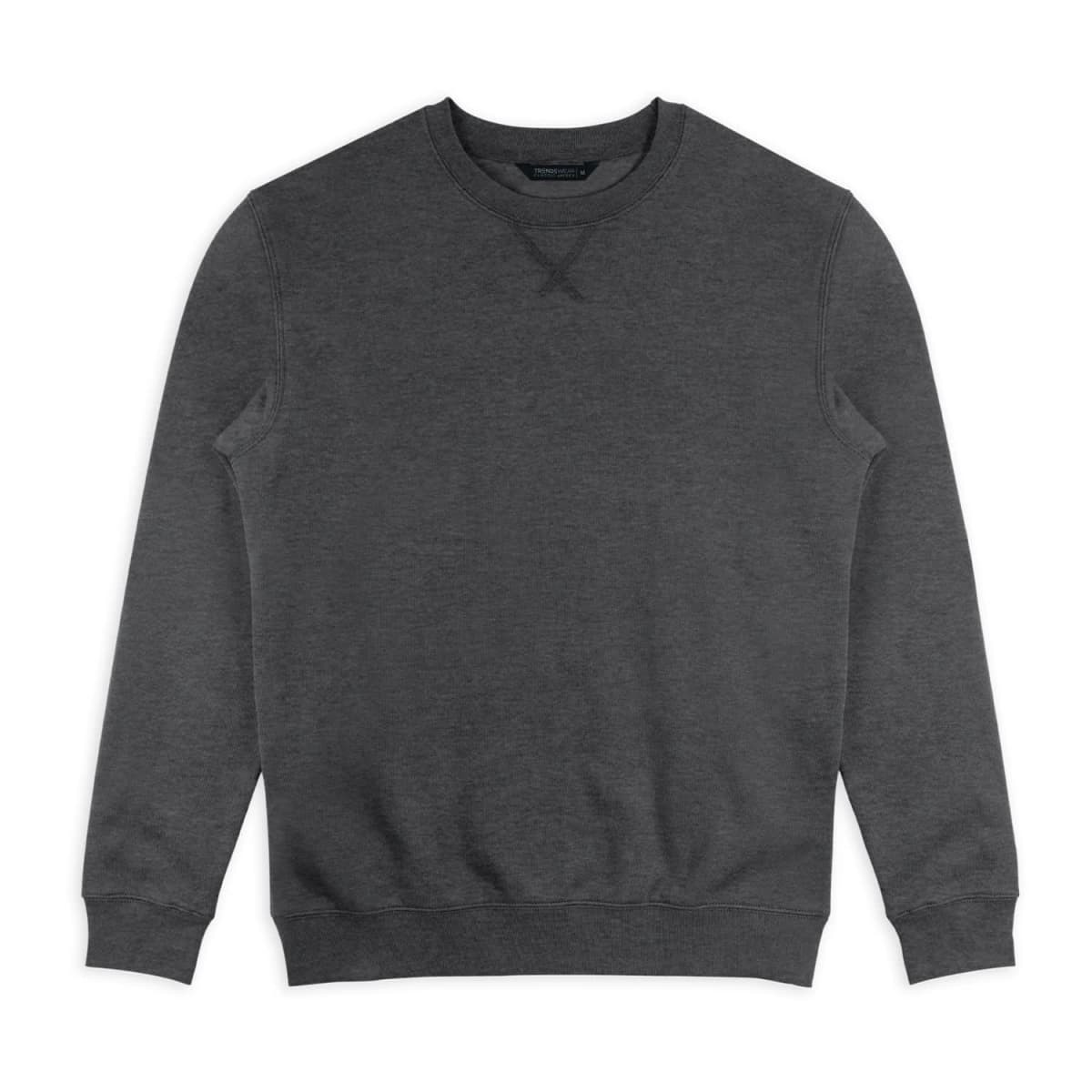 A classic unisex sweatshirt in a charcoal grey colour, featuring a simple design and ribbed cuffs.