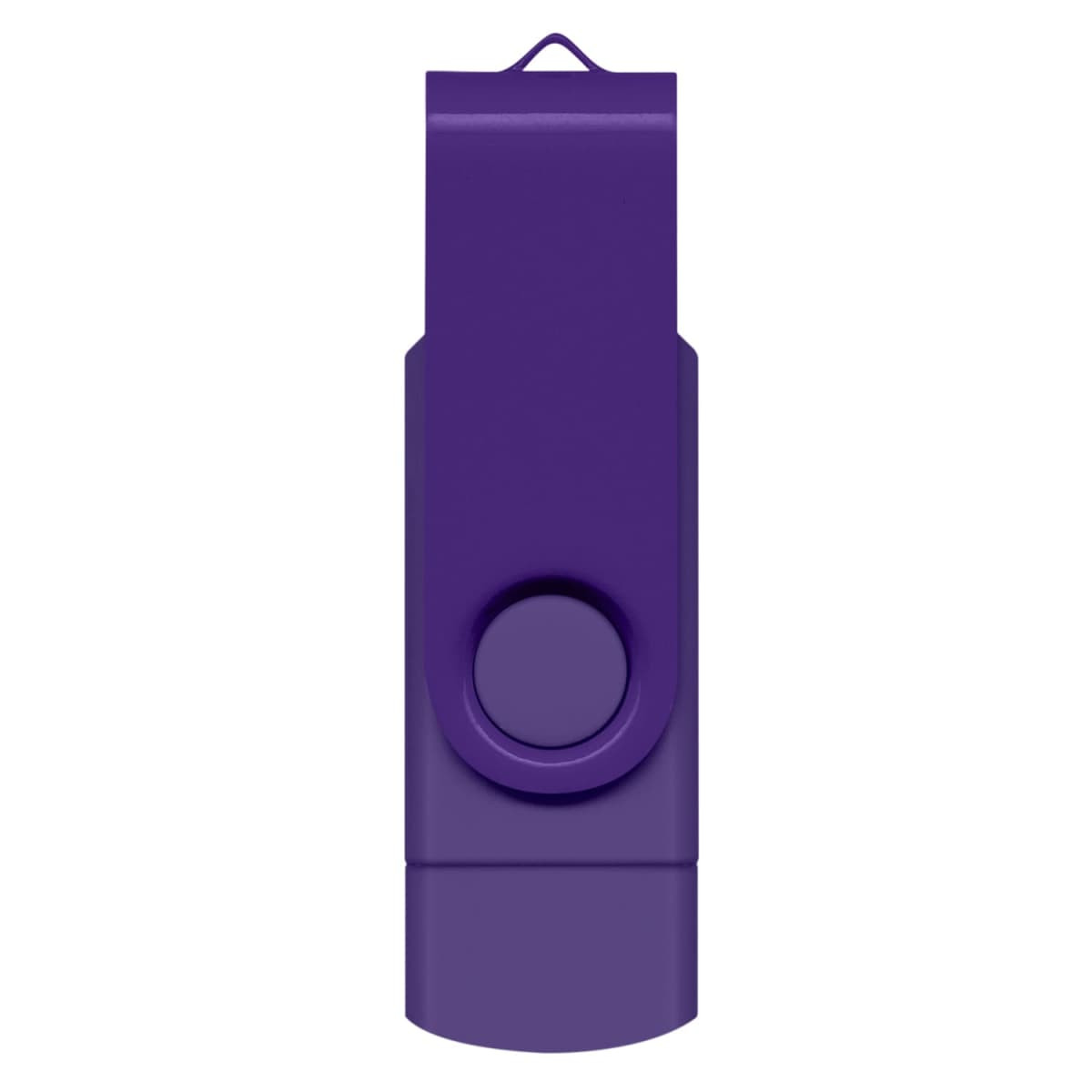 A purple Helix 8GB dual flash drive with a swivel design and a round button. The product features a branding logo.
