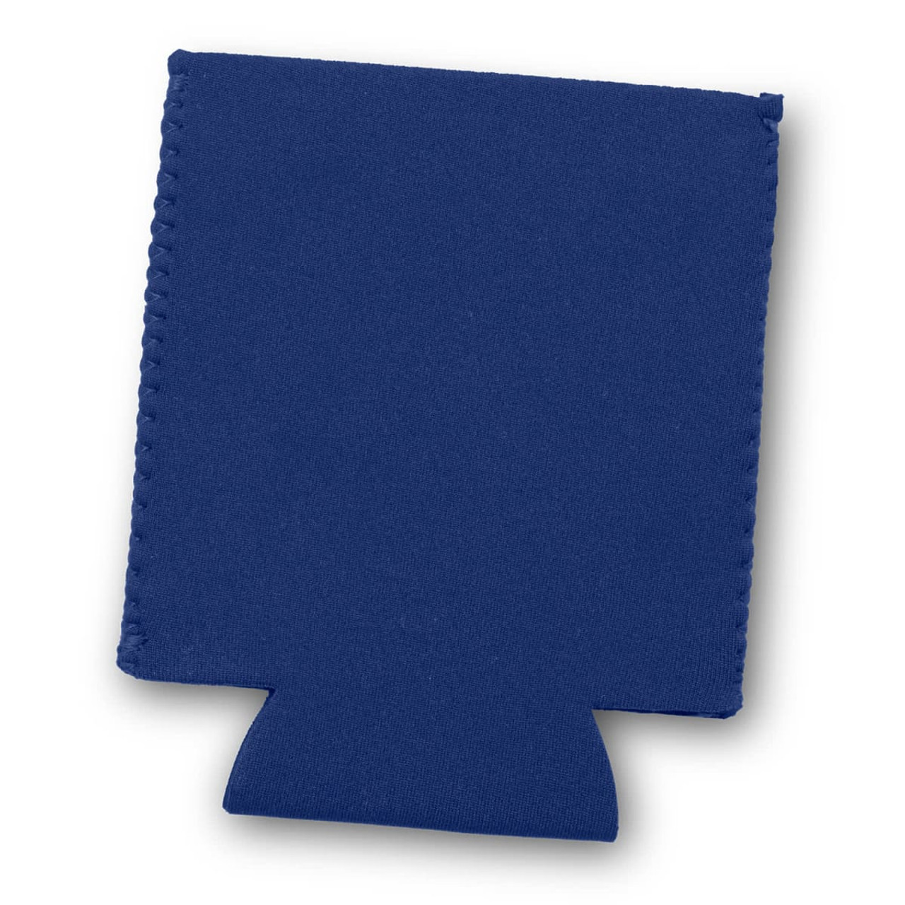 A drink bottle cooler in a deep navy blue colour, featuring stitched edges and a cutout bottom.
