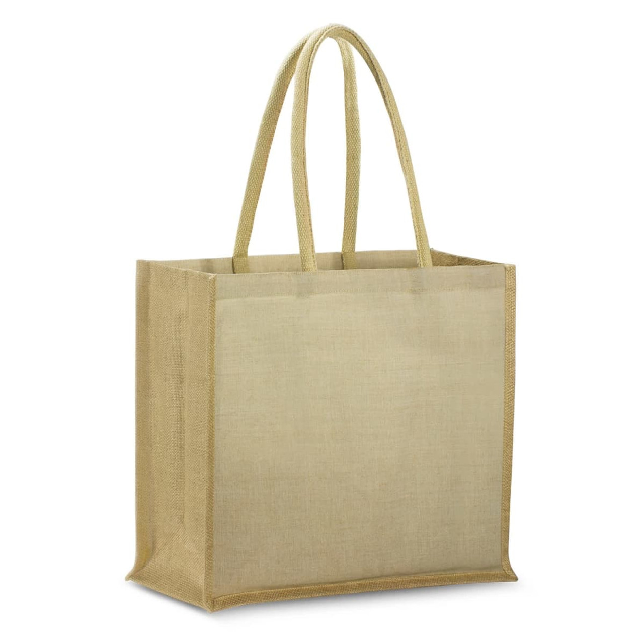 A Modena Juco Tote Bag in a natural finish with sturdy handles for easy carrying. A Modena Juco Tote Bag in a natural finish with sturdy handles for easy carrying.