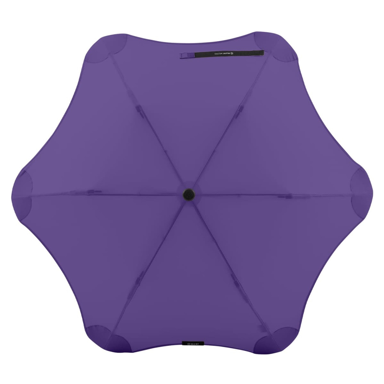 A purple BLUNT Metro Umbrella with a unique design and a central button for opening and closing.