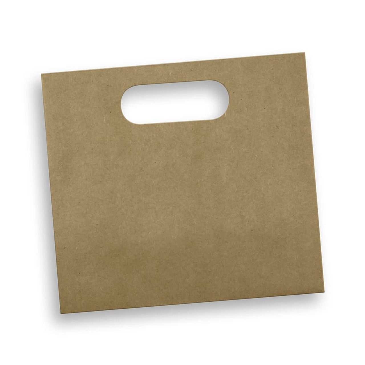 A medium die-cut paper bag in a brown landscape style with a handle cut-out.