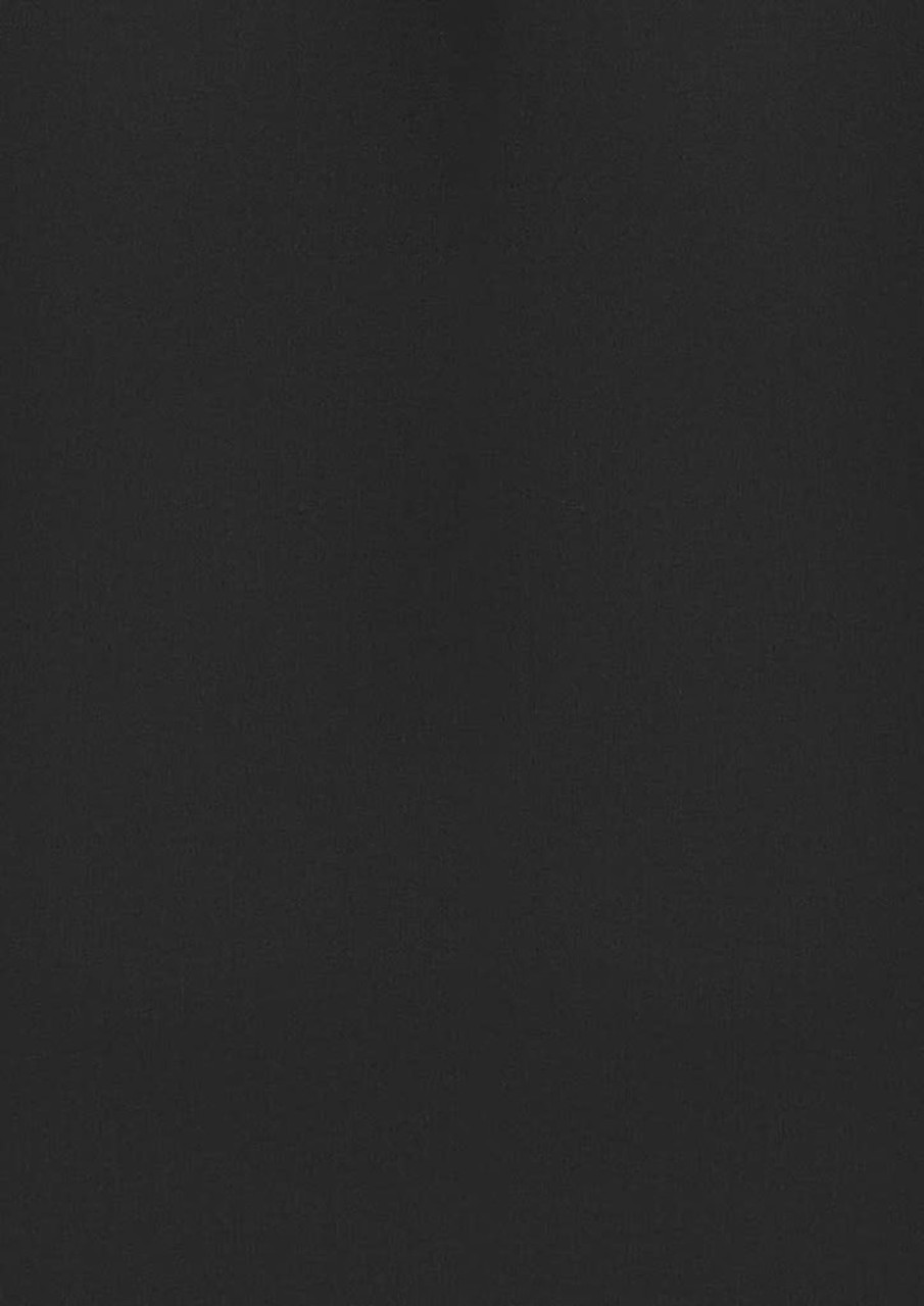 A plain black short sleeve shirt with a simple design and a logo or branding element.
