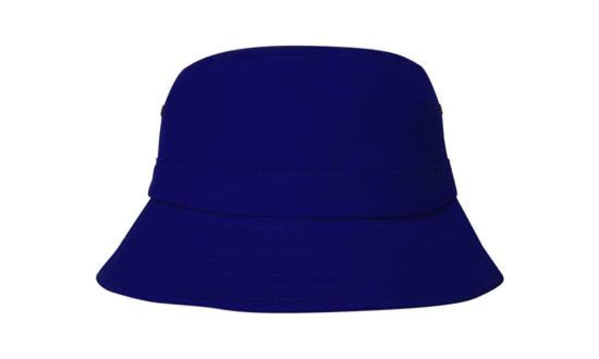 A navy blue infants bucket hat with a wide brim and a simple design, featuring a logo.
