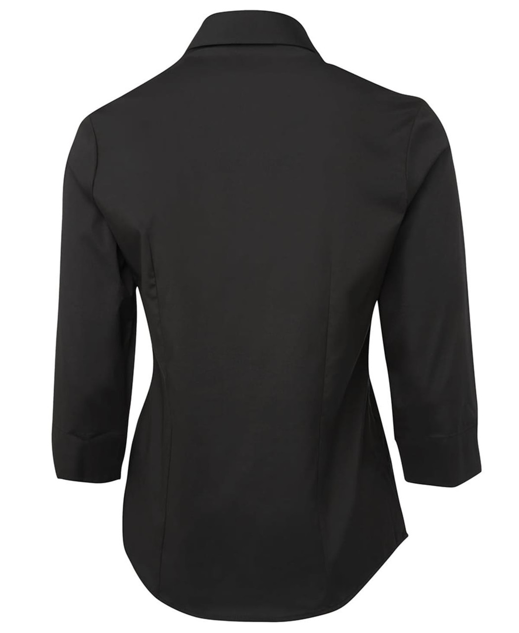 A black women's 3/4 poplin shirt with a classic collar and fitted style. Features a logo.