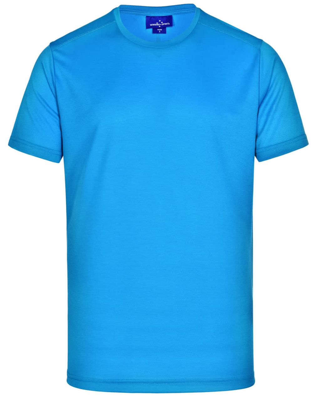 A short-sleeved, ultra-lightweight performance T-shirt in bright blue featuring a logo on the tag.