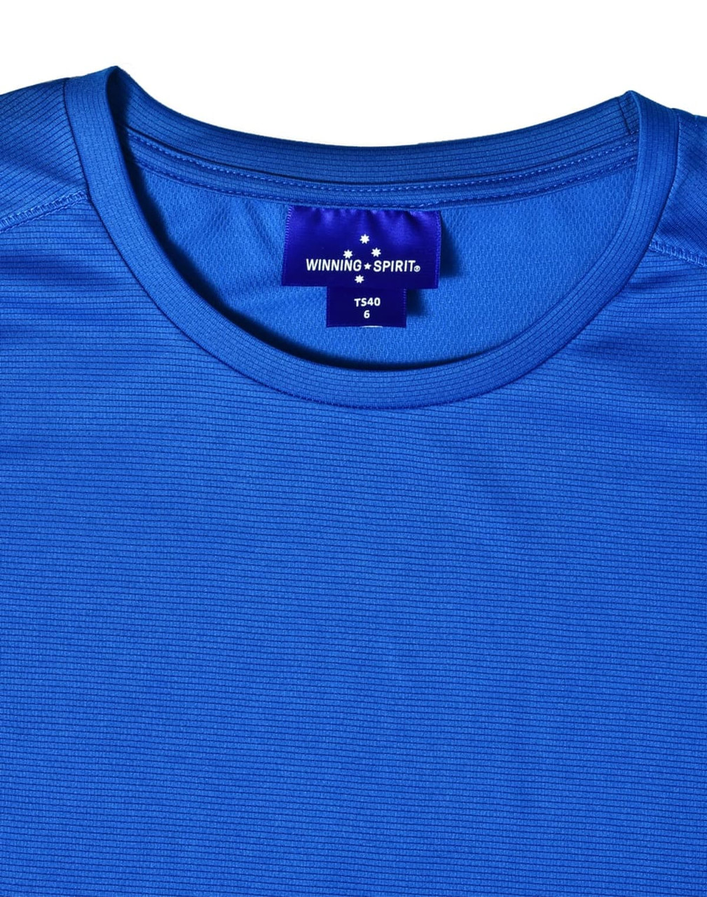 A blue ultra light weight performance short-sleeve tee with a logo label on the neckline.