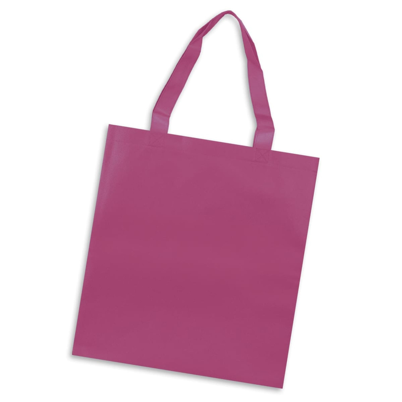 A pink tote bag with two sturdy handles and a smooth surface, featuring a logo. A pink tote bag with two sturdy handles and a smooth surface, featuring a logo.