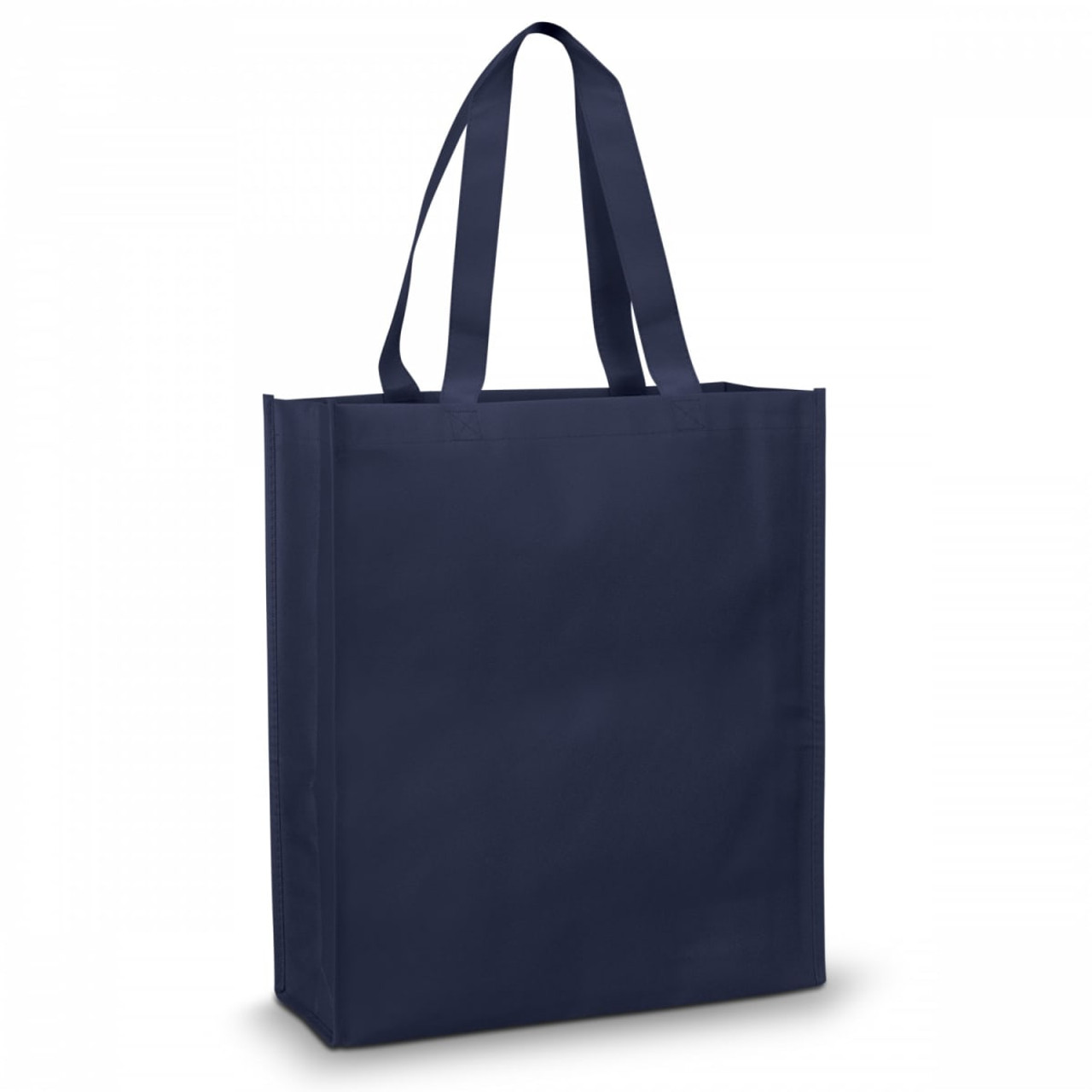 A navy tote bag with two sturdy straps and a plain design, featuring a logo on one side. A navy tote bag with two sturdy straps and a plain design, featuring a logo on one side.