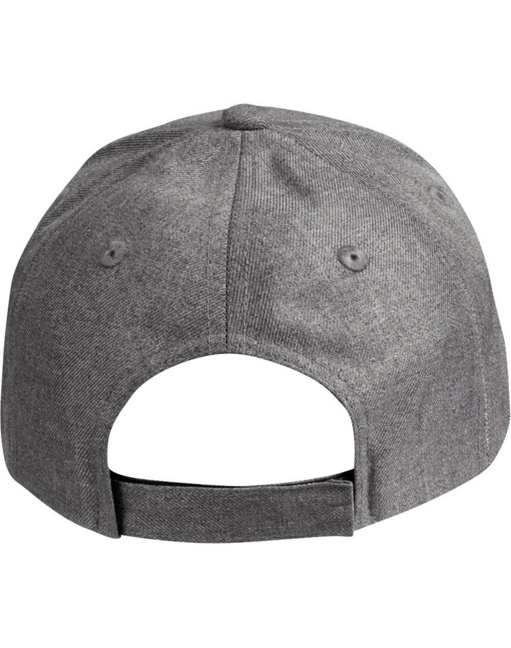 A grey cap featuring a back closure and ventilation holes, with a logo on the side.