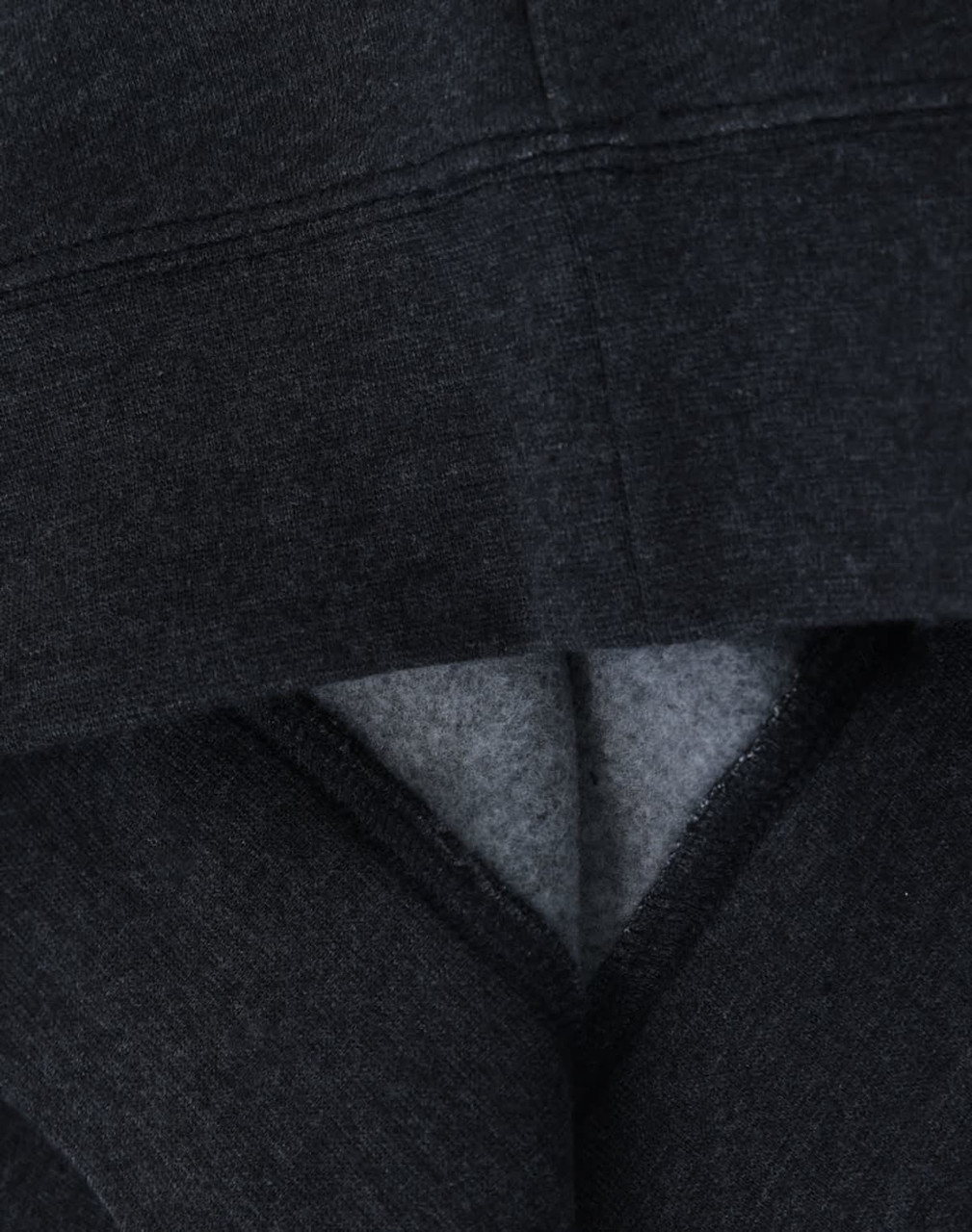 A dark grey crew fleece jumper with a soft interior texture and a branding logo.