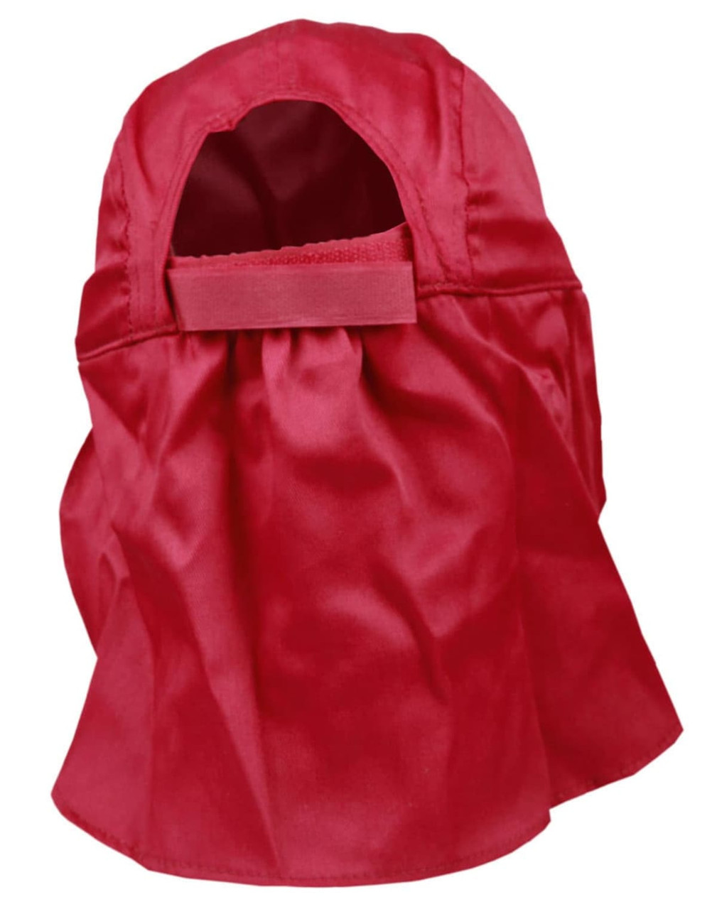 A red poly cotton legionnaire hat with a neck flap and an adjustable strap at the back. Features a logo.