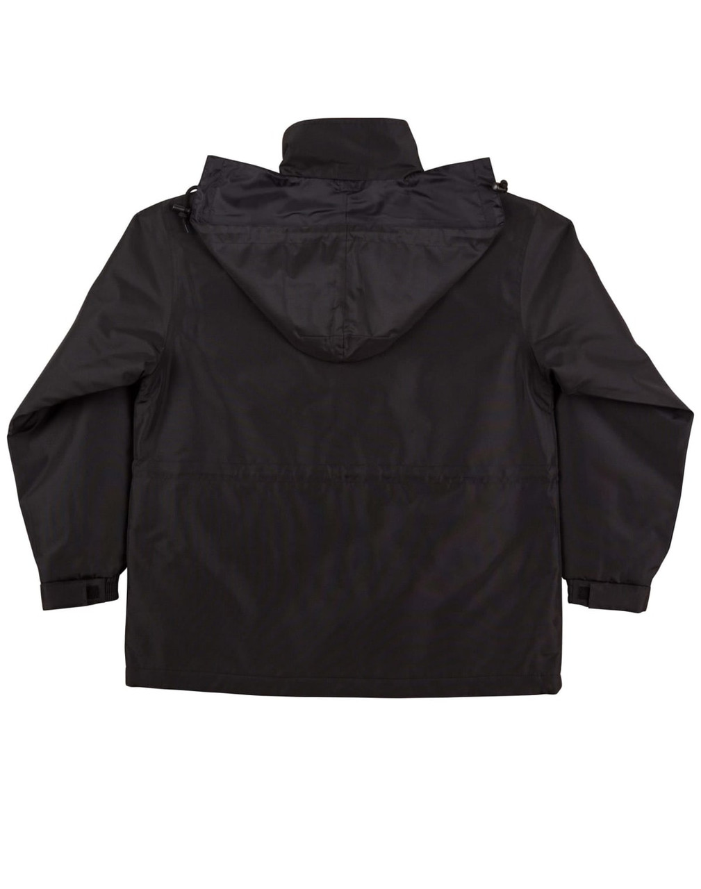 A black kids' contrast jacket with a hood, featuring a simple design and a logo.