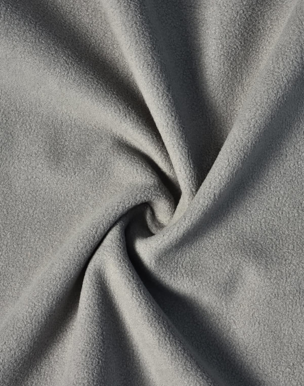 A textured, soft grey fabric featuring a smooth, fleece-like surface. Perfect for jackets and outerwear.