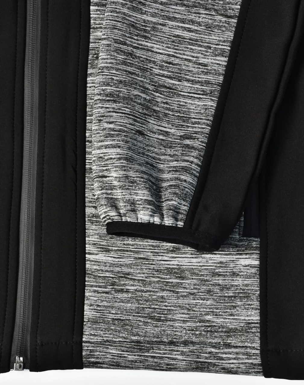 A black and grey AIWX Workwear Jacket featuring a zip closure and a textured fabric design.