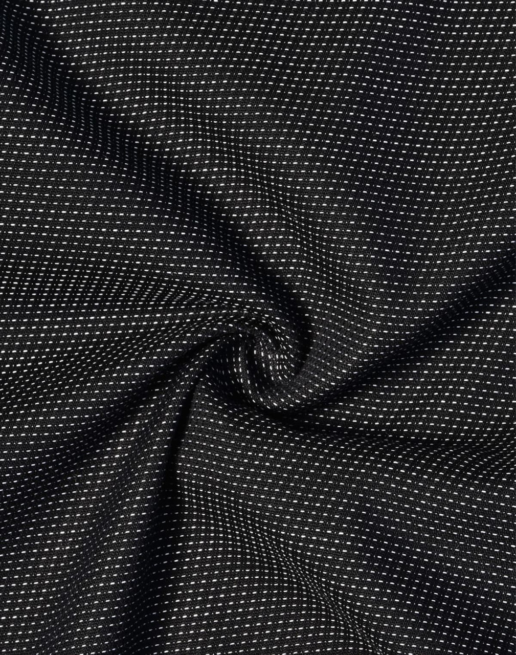 A black fabric with a pin dot pattern, featuring a soft stretch texture.