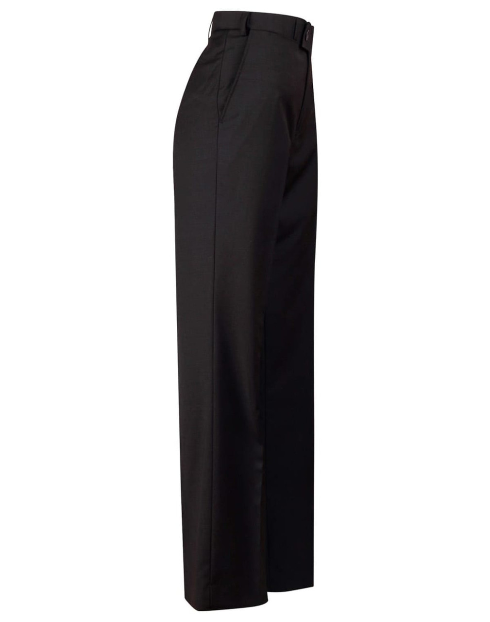 Men's wool blend stretch flexi waist pants in black, featuring a straight leg design and belt loops.