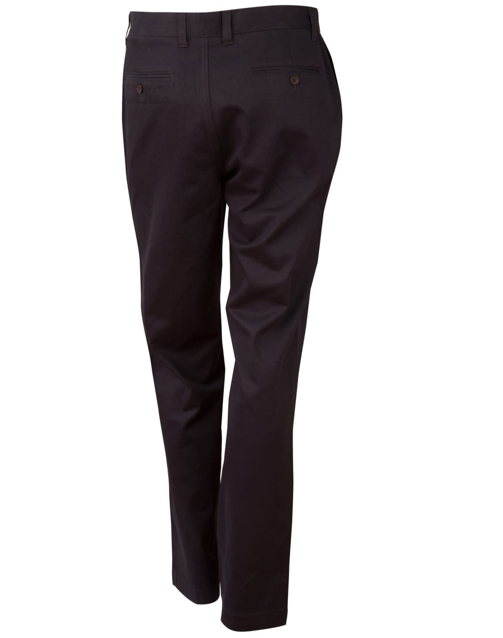Men's chino pants in dark colour, featuring a tailored fit and two back pockets, with branding visible.