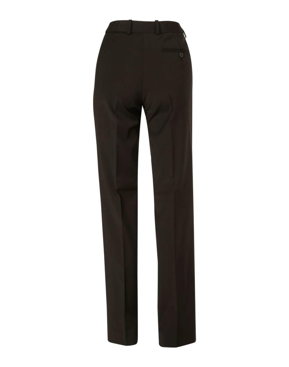 Slim leg flexi waist pants in dark wool stretch, featuring a back pocket and tailored design. Suitable for formal settings.