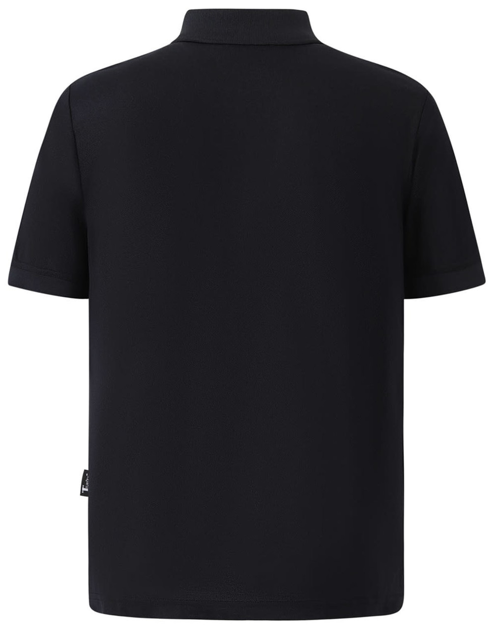 A black men's polo shirt featuring a classic collar and short sleeves. The shirt has a logo on it.