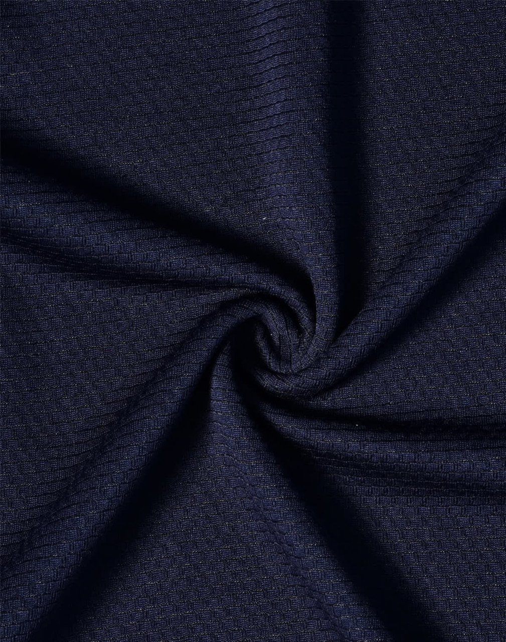 A navy blue fabric with a textured weave, showcasing a smooth and lightweight material suitable for polo shirts.