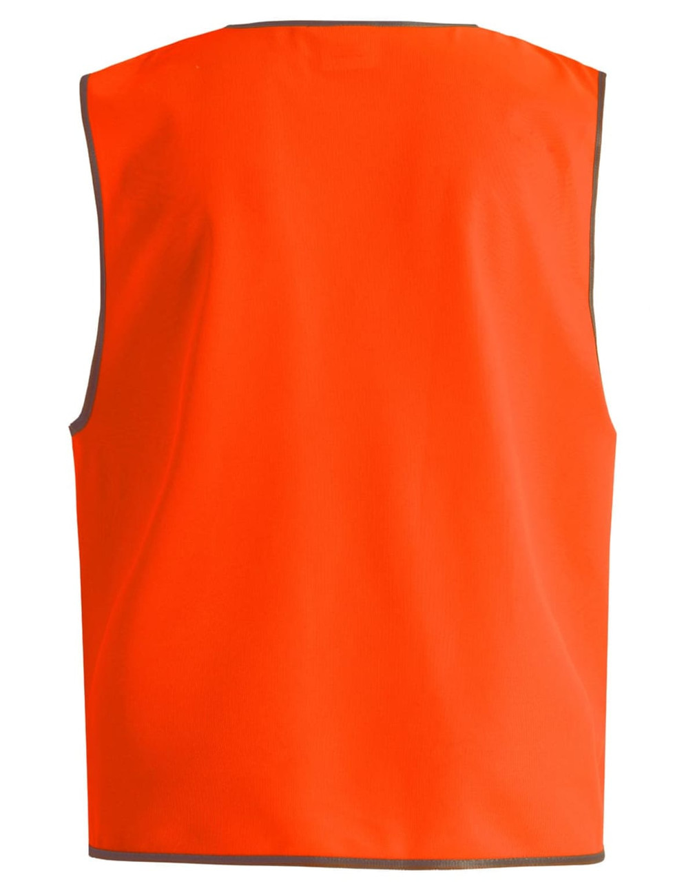 An orange Hi-Vis safety vest with reflective trimming, featuring no front design or logos.
