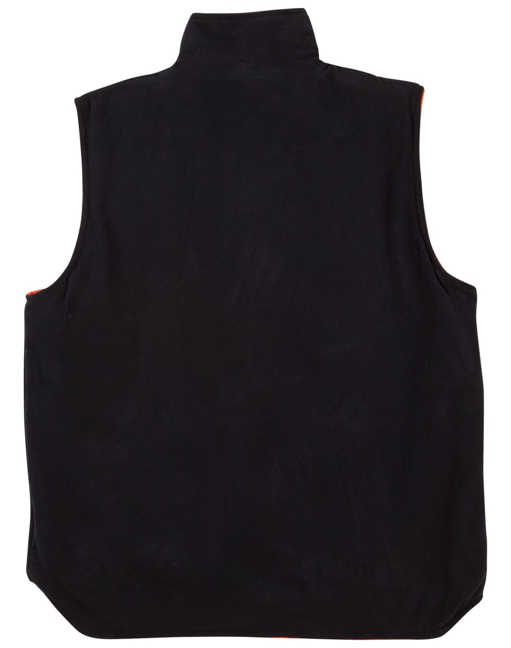 A reversible black safety vest with an orange interior, featuring 3M reflective tape and a logo.