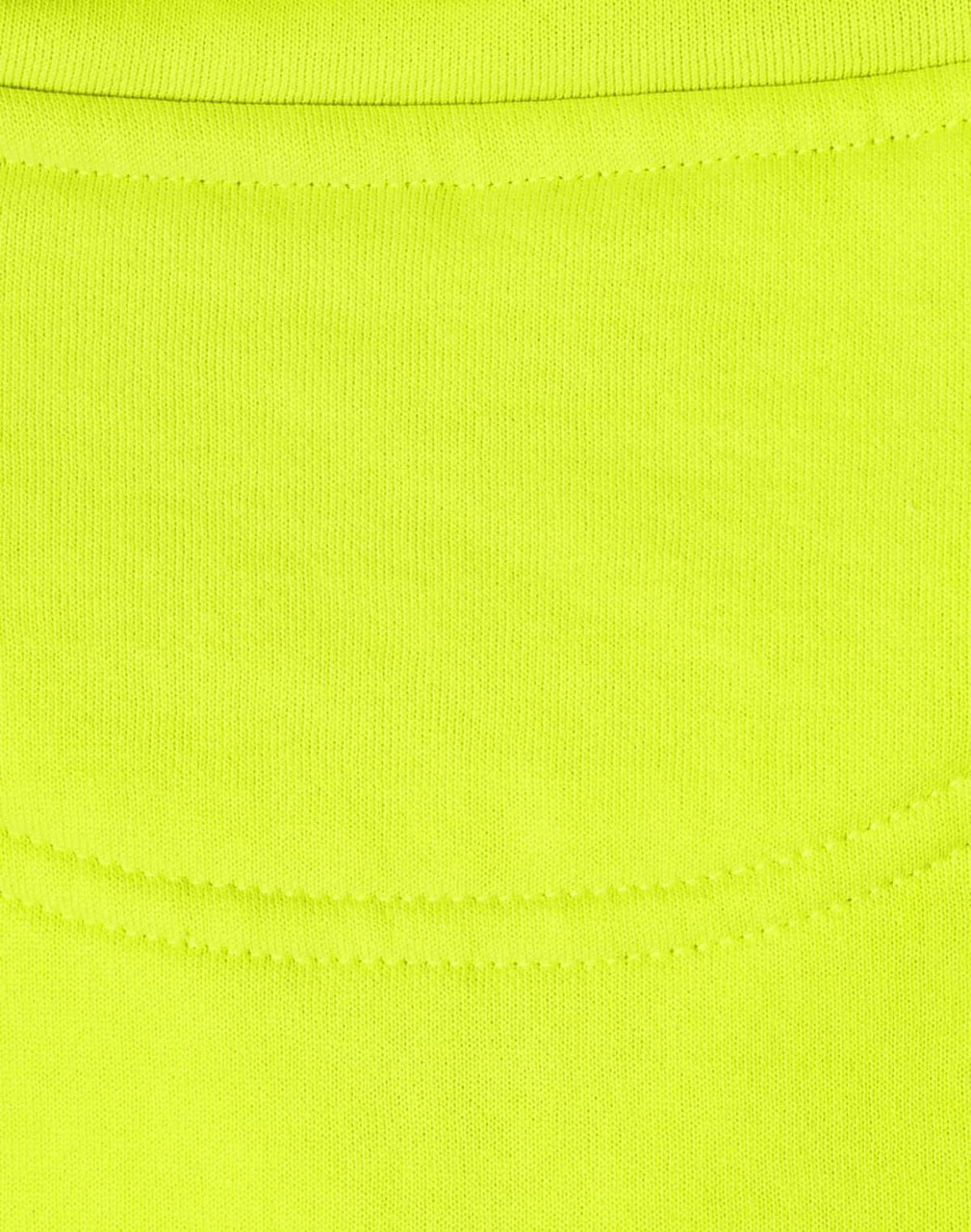 A bright high-visibility yellow work jumper featuring a smooth fabric texture and a logo.