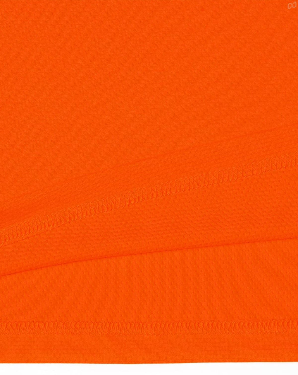 An orange bamboo charcoal vented short-sleeve polo shirt with a textured fabric. It features a logo.